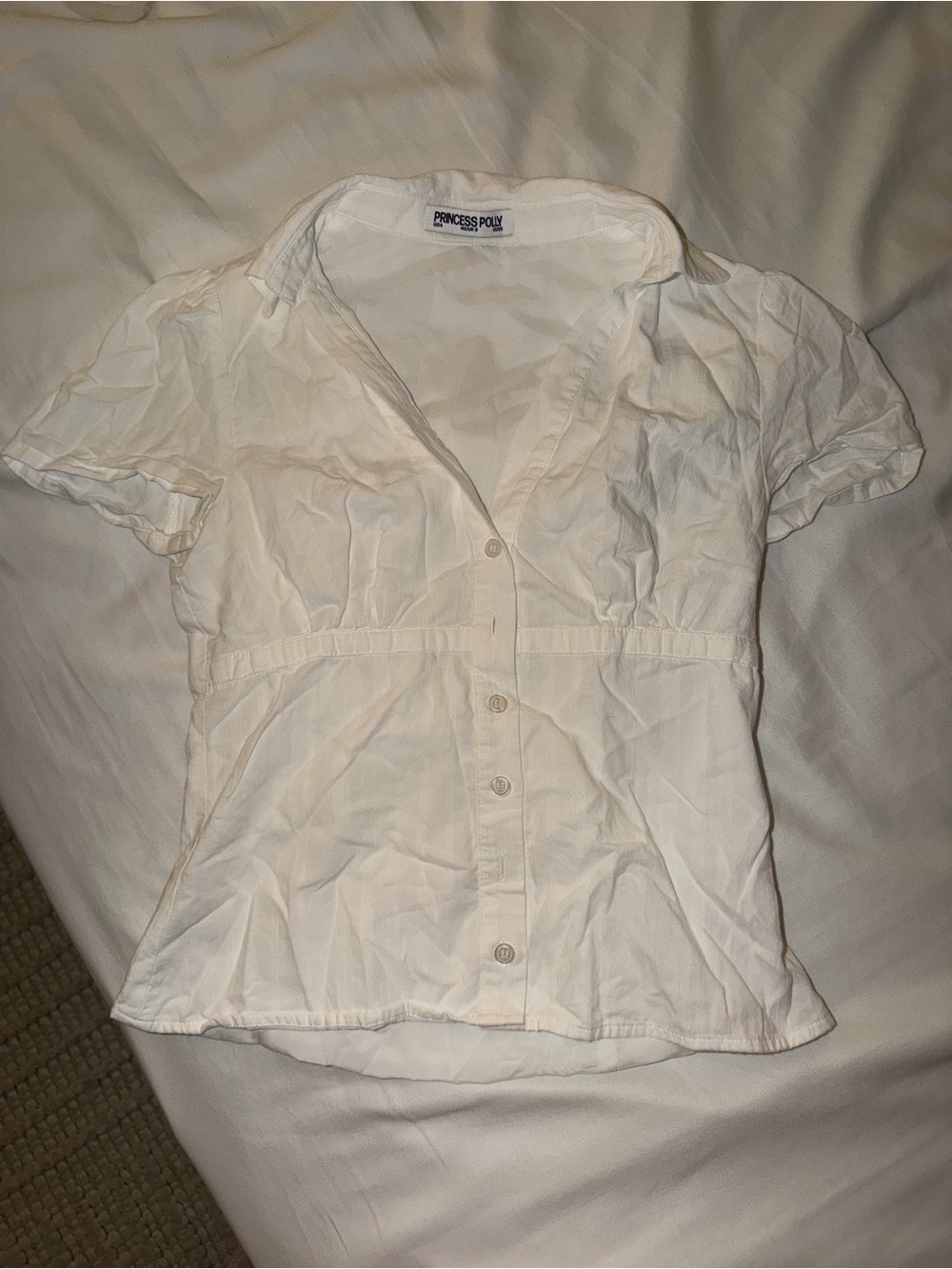 Princess Polly Cream Short-Sleeve Button Down Shirt